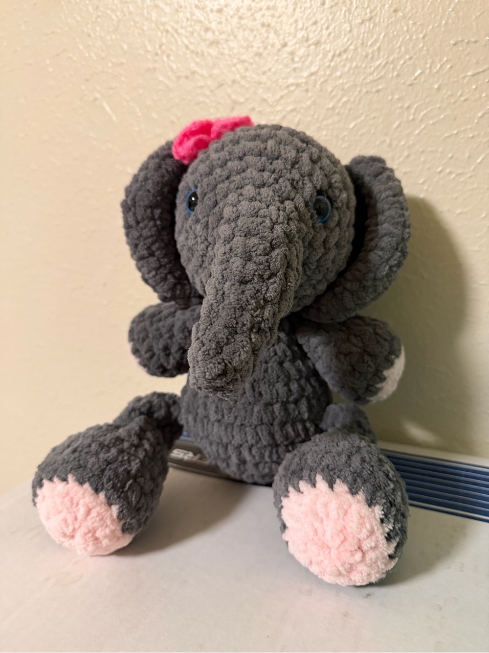 Plush Gray Elephant Stuffed Toy with Pink Accents - Kids Accessory